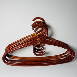 5 Vintage Rattan Bamboo Wooden Clothing Coat Hangers 1970s Retro‎ Philippines